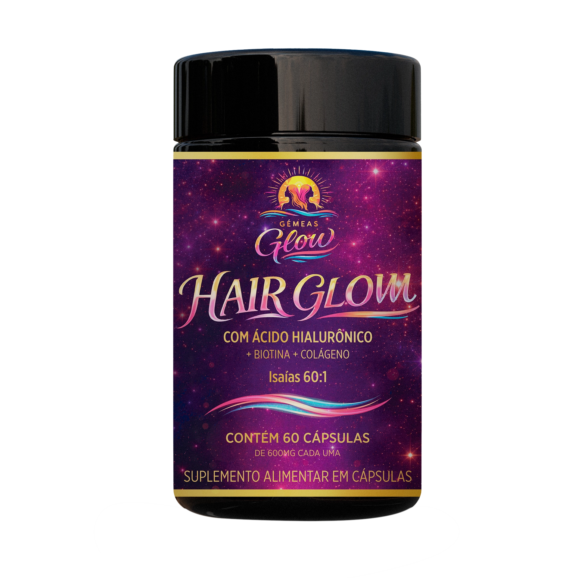 Hair Glow 60 cápsulas Suplemento para Cabelo, Pele e Unhas
